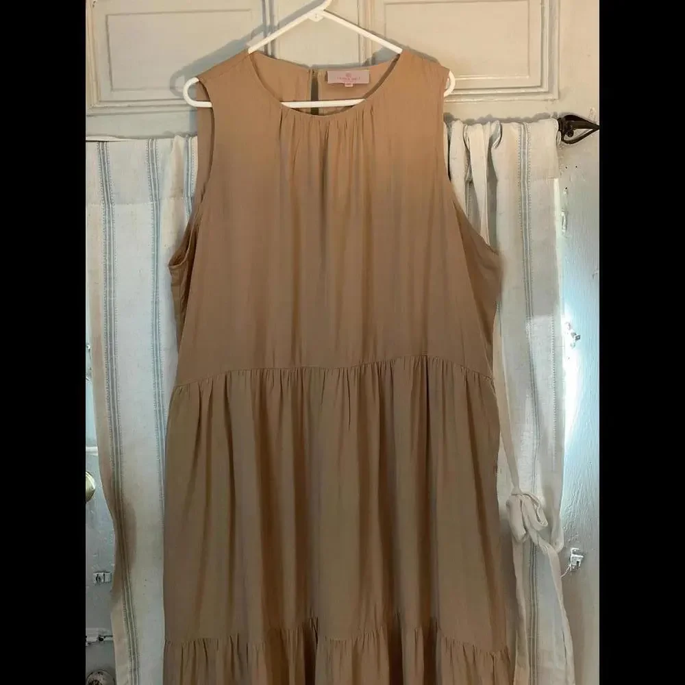 Laurie Felt Women's Dress Sleeveless Tiered Maxi Tan Beach Vacation Festival XL - Picture 4 of 9